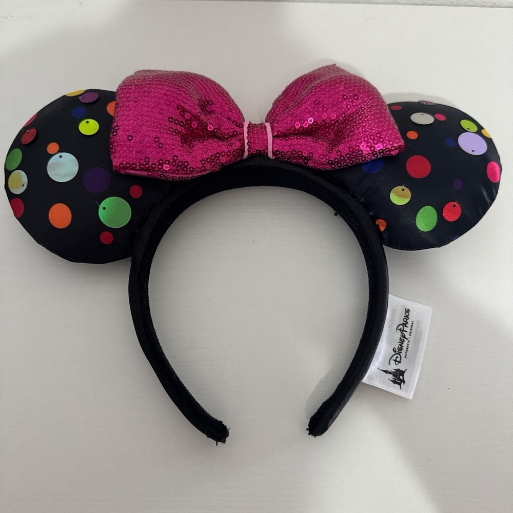 Disney Pink Sequin Bow Polka Dot Ears Headband